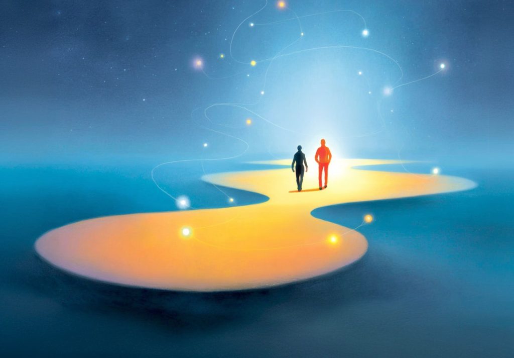 two people exploring a landscape