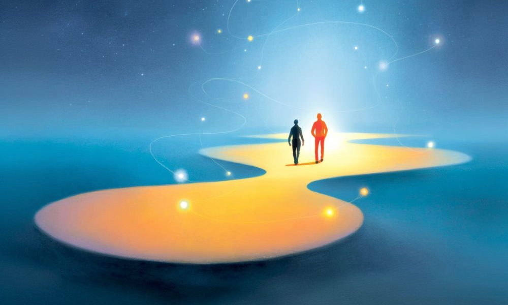 two people exploring a landscape