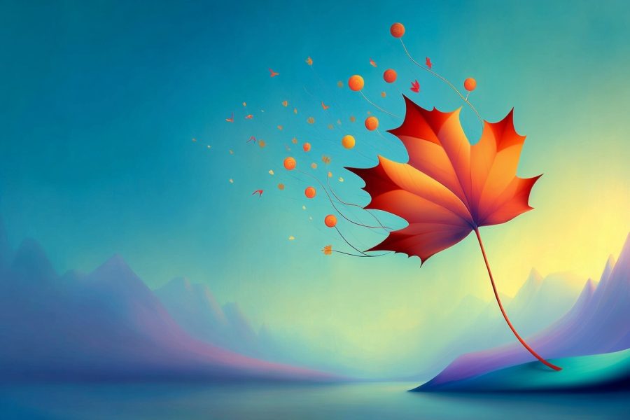 illustrated maple leaf in Canadian landscape | Canada